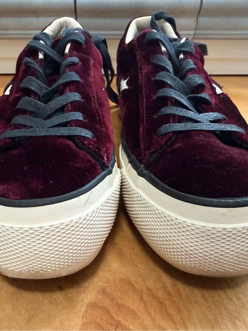 Converse, One Star, Velvet Ox Blood Platform Sneakers, sz 6.5